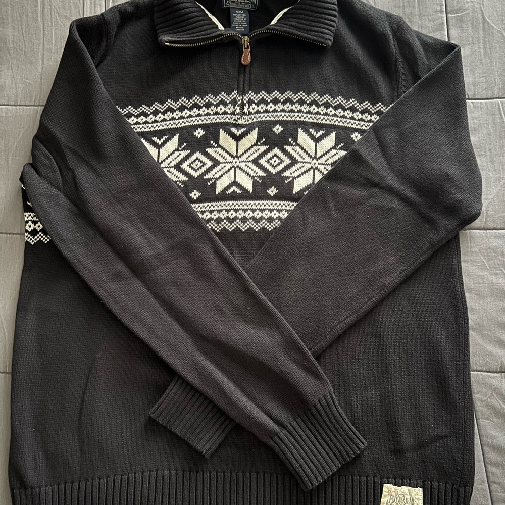 Vintage Ralph Lauren Men's Black and White Sweater
